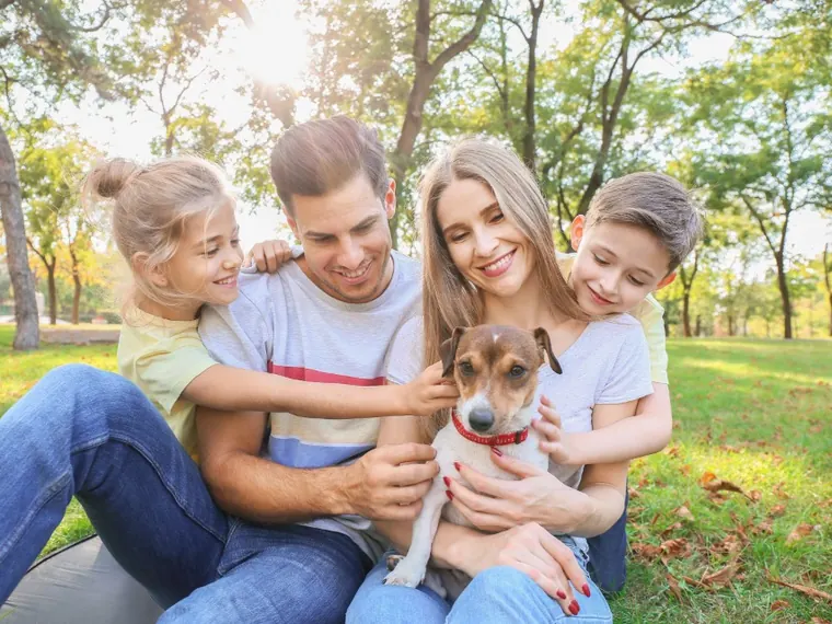 Família sorrindo no parque