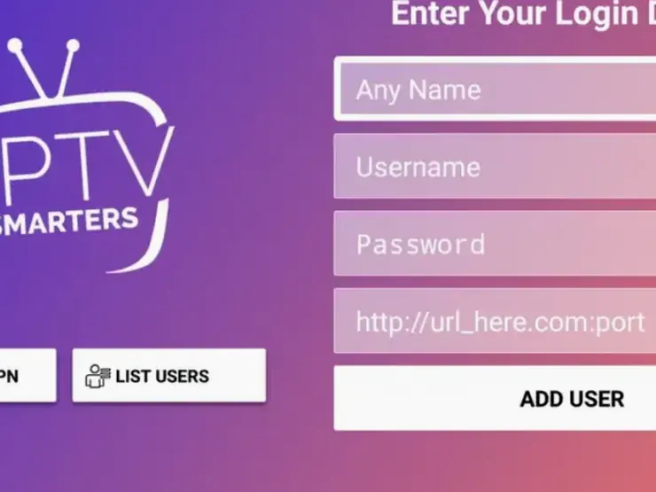 Tela de login do IPTV Smarters